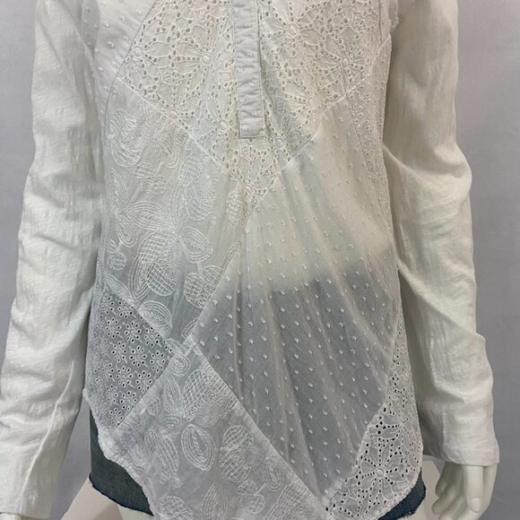 Sundance Women's Long Sleeve Blouse Top Size M Sheer White Cotton Lace V-Neck - Picture 4 of 6